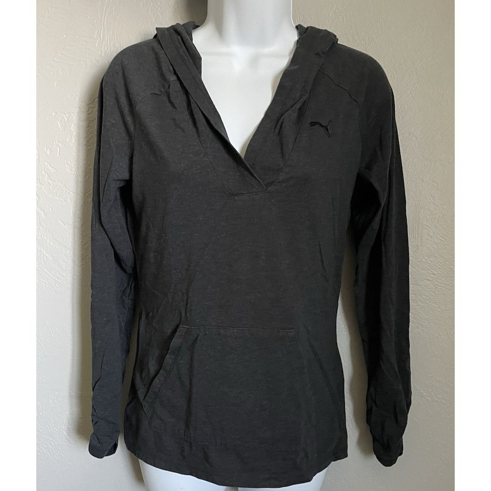 Puma Pullover Hoodie Womens Small Gray Ruched Long Sleeve Breathable
